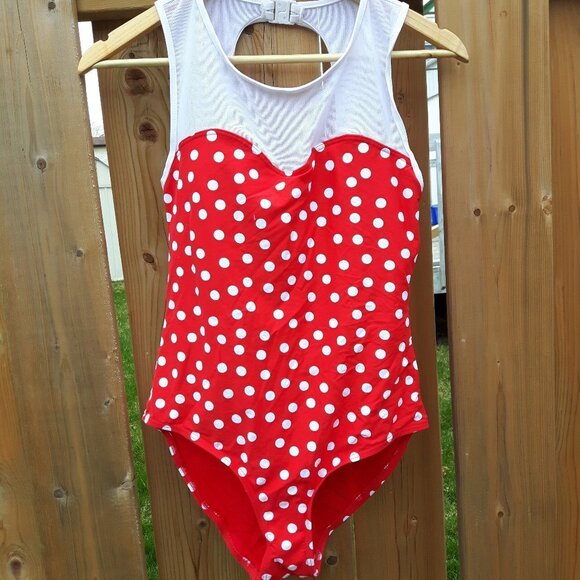 Vintage Pinup Bathing Suit Polka Dot Size 10 - Picture 1 of 4